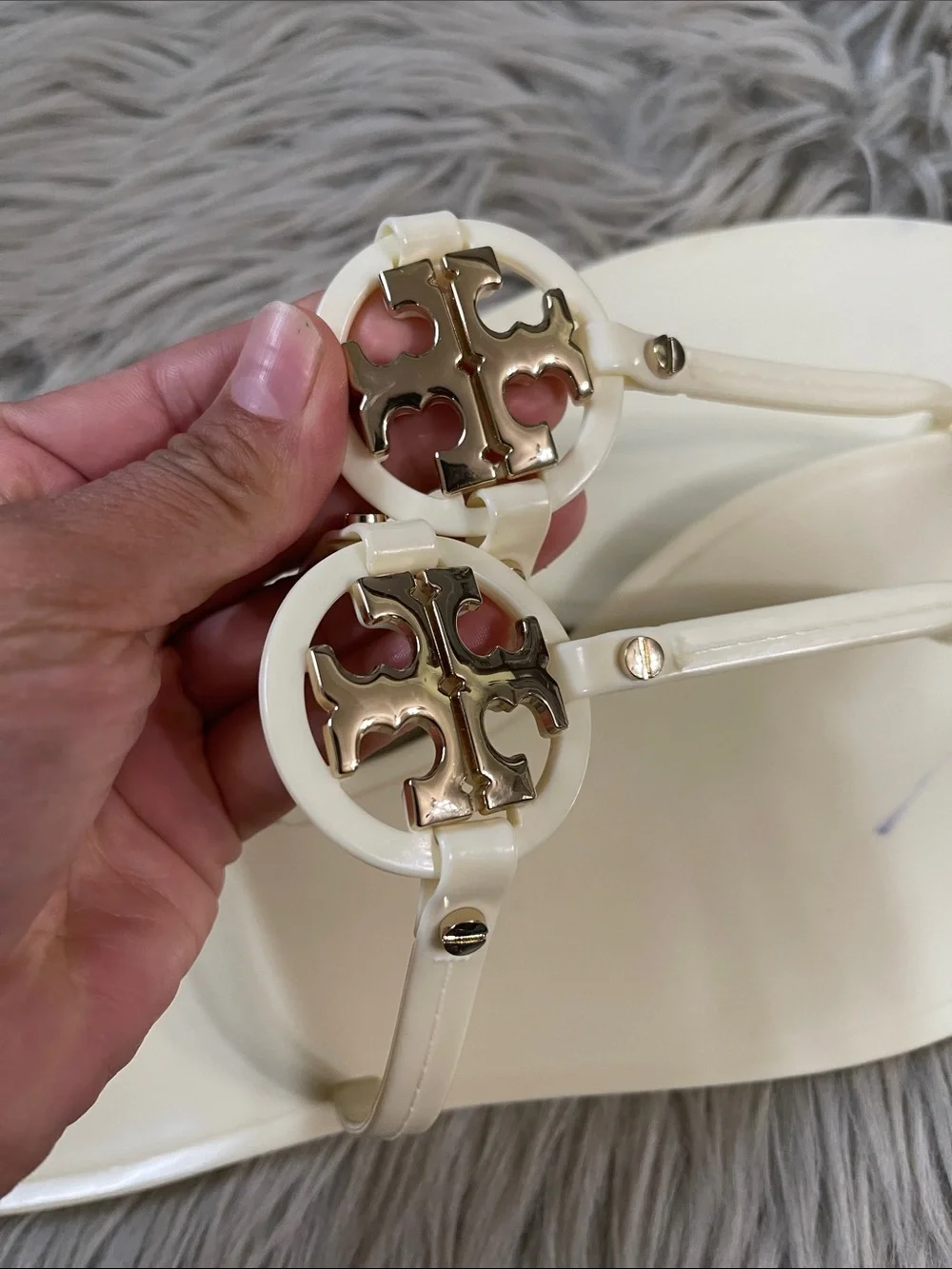 Tory Burch Cream Miller Logo Jelly Thong Sandals